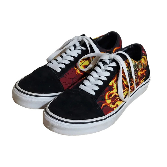 Van's Samurai Rising Old Skool Suede Canvas Black Red Yellow Flames Sneaker - Picture 15 of 15